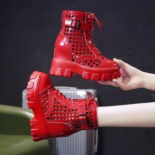 Hidden-wedge Perforated Lace Up Short Boots