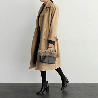 Pocket-detail Wool Blend Coat With Sash