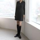 Buttoned Knit Fit-and-flare Dress Black - One Size