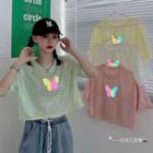 Short-sleeve Butterfly Print Glitter T-shirt
