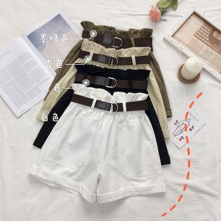 Paperbag-waist Plain Shorts