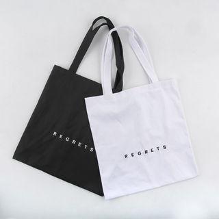 Lettering Embroidery Canvas Shopper Bag