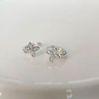 Clover Rhinestone Hoop Earring 1 Pair - Silver - One Size