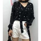 Tie-sleeve Star Print Top With Scarf