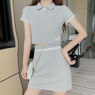 Set: Short-sleeve Polo Shirt + Fitted Mini Skirt