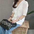 Linen Puff-sleeve Blouse
