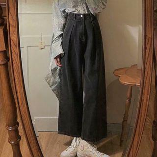 High-waist Lace Trim Wide-leg Jeans