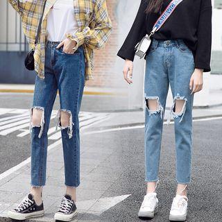 Cropped Cut Out Slim-fit Jeans