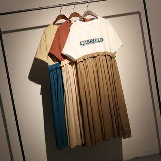 Lettering Color Panel Short Sleeve T-shirt Dress