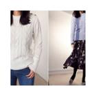 Button-shoulder Cable-knit Sweater