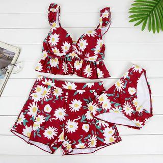 Set: Floral Print Tankini + Swim Shorts