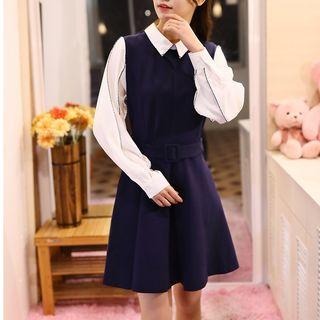 Mock Two-piece Collared A-line Dress