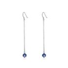 Simple Diamond Earrings With Blue Austrian Element Crystal Silver - One Size