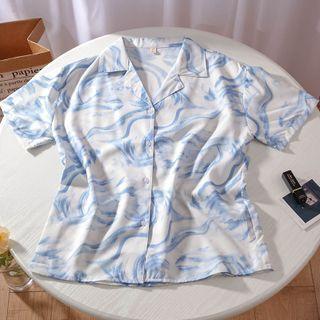 Short-sleeve Print Shirt White & Blue - One Size