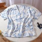 Short-sleeve Print Shirt White & Blue - One Size