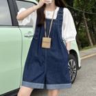 Denim Dungaree Shorts / Elbow-sleeve T-shirt