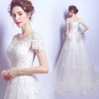 Short-sleeve Lace A-line Wedding Gown