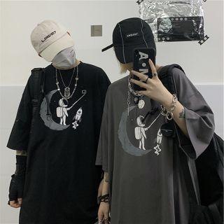 Couple Matching Elbow-sleeve Astronaut Print T-shirt