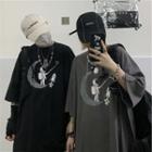 Couple Matching Elbow-sleeve Astronaut Print T-shirt