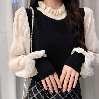 Puff-sleeve Paneled Sweater