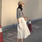 Set: Short Sleeve Striped T-shirt + Cropped Culottes