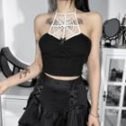 Spider Web Detail Cropped Halter Top