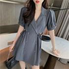 Puff-sleeve Drawstring Cutout Blazer Dress