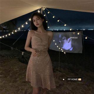 Sleeveless Glitter Ruffled Dress Dress - One Size