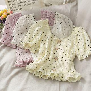 Heart-print U-neck Crop Top