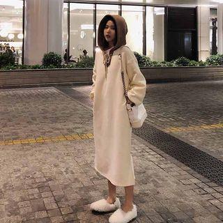 Long-sleeve Two-tone Midi Hoodie Dress