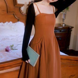 Long-sleeve Shrug / Spaghetti Strap Dress / Set