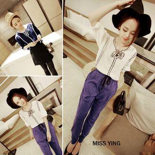 Contrast Trim Long-sleeve Blouse