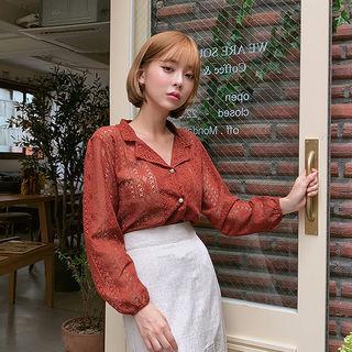Notched-collar Lace Blouse