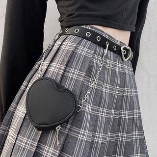 Heart Faux Pearl Belt Bag Black - One Size