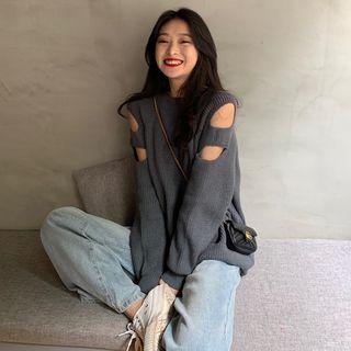 Cold-shoulder Ribbed Sweater