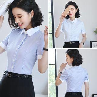 Pinstriped Short-sleeve Work Shirt