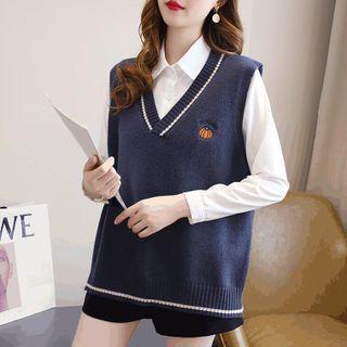 Pumpkin Embroidered Sweater Vest