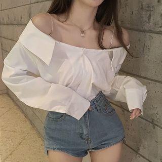 Chain Cold-shoulder Long-sleeve Blouse