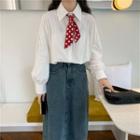 Dotted Tie-neck Shirt White - One Size