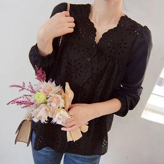 V-neck Eyelet-laced Blouse