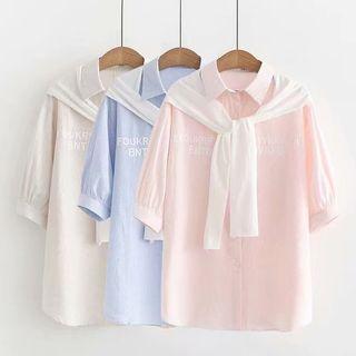 Elbow-sleeve Mock Two-piece Striped Shirt