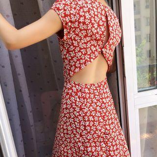Floral Backless Short-sleeve Dress