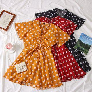 Drawstring Dotted Mini Dress