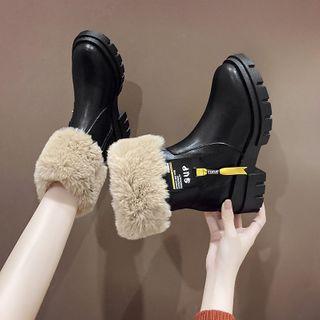 Platform Block Heel Faux Fur Trim Short Boots