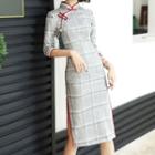 Traditional Chinese Elbow-sleeve Plaid Dress