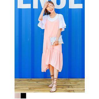 Spaghetti-strap Frill-hem Midi Dress