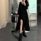 Long-sleeve Slit-hem Midi A-line Dress