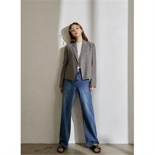 Open-front Plaid Cropped Blazer