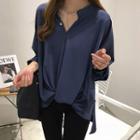 Long-sleeve Crinkled Chiffon Blouse