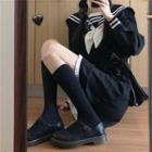 Bow-detail Sailor Collar Pleated Hem Dress Black - One Size